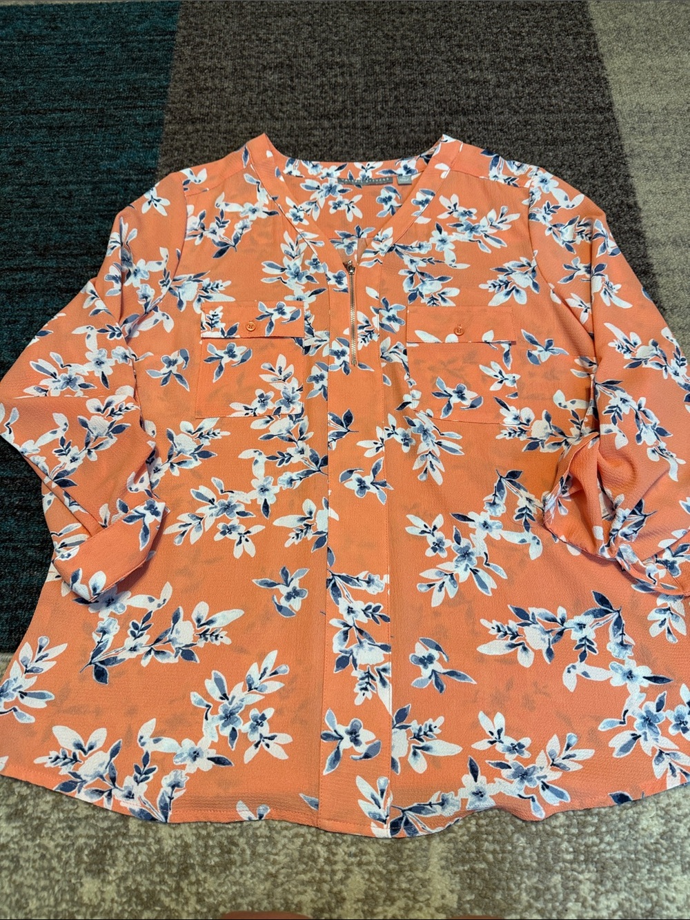 Valerie Stevens Coral Floral Blouse